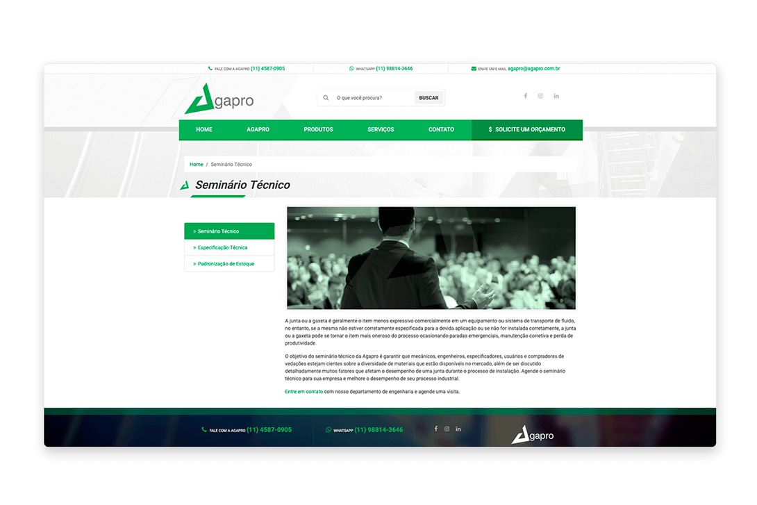 Página do Conteúdo site Agapro