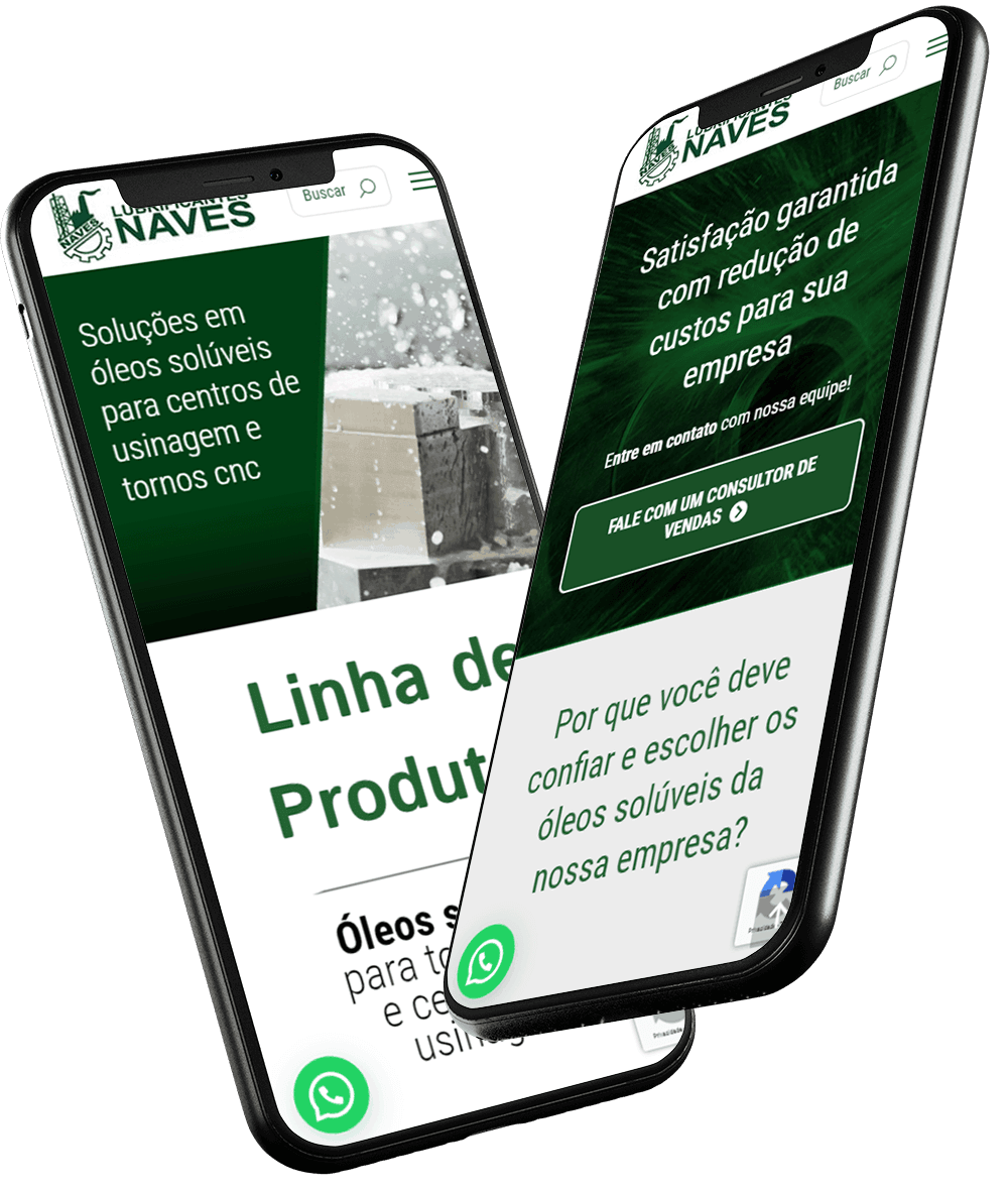 naves-mobile Site da empresa Naves Lubrificantes exibido no smartphone