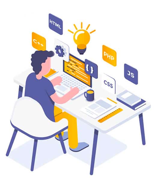 Webdesigner Essa imagem ilustra um profissional de programação criando o site.