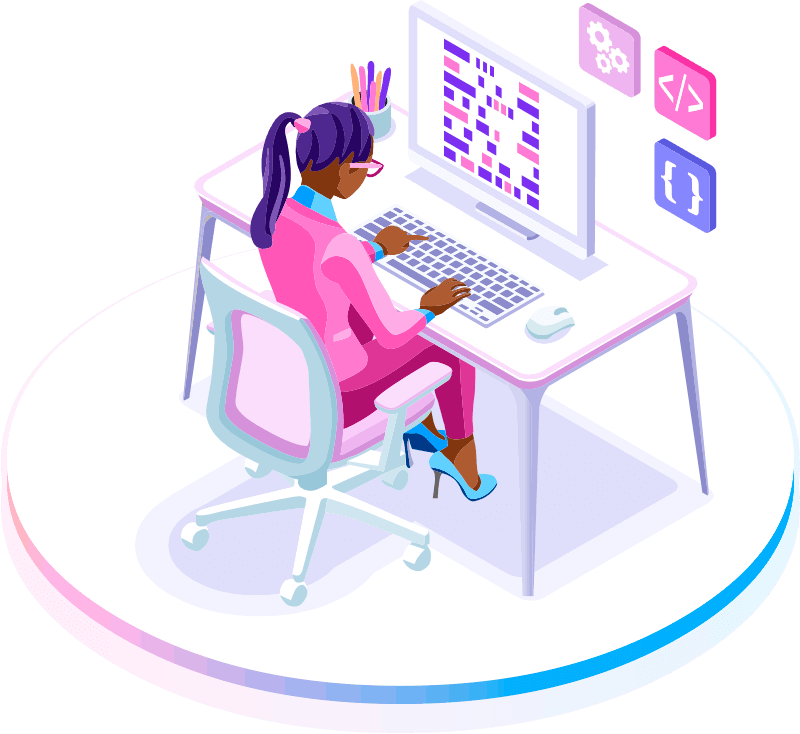 Essa imagem é de uma profissional planejando a criação de um site. Ela está sentada em uma mesa digitando no computador os requisitos para criação de um site.